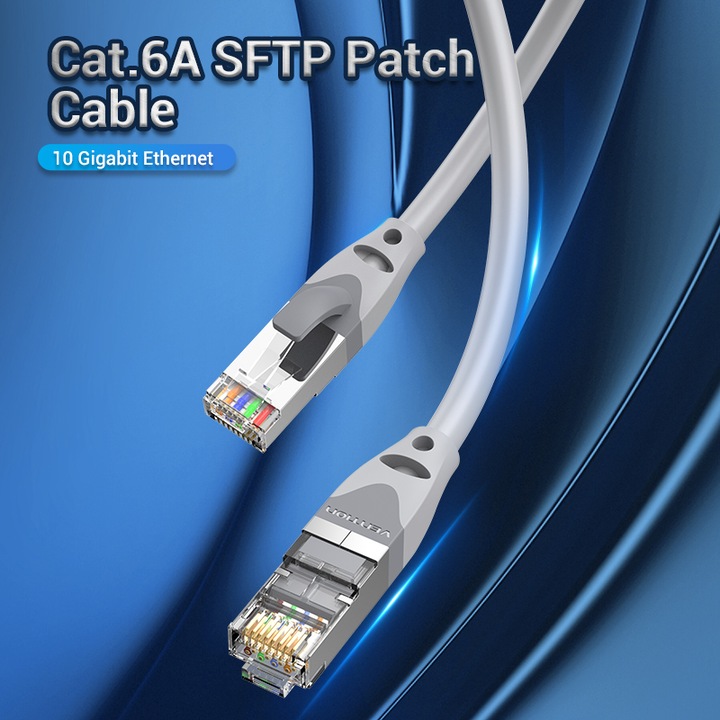 Cablu Internet LAN, VENTION, CAT 6A, SFTP, RJ45, 10Gbps, Gri, 10m