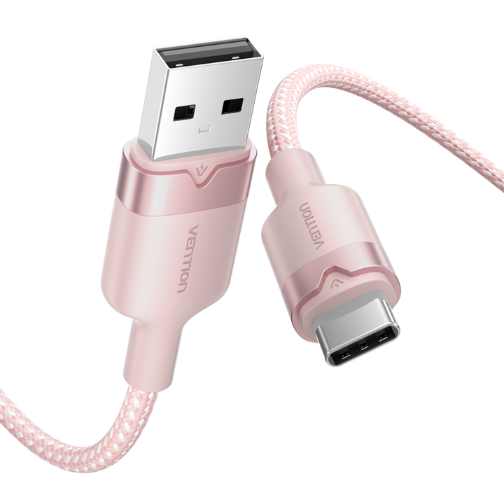 USB към USB Type-C кабел, VENTION, 3A, найлон, 60W макс., розов, 1 м