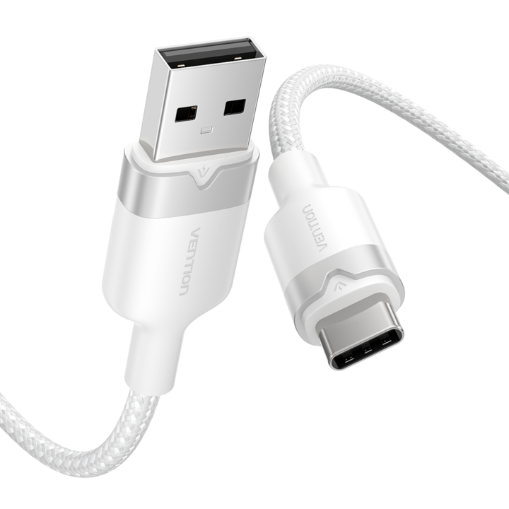 USB-USB Type-C kábel, VENTION, 3A, nylon, max. 60 W, fehér, 2 m