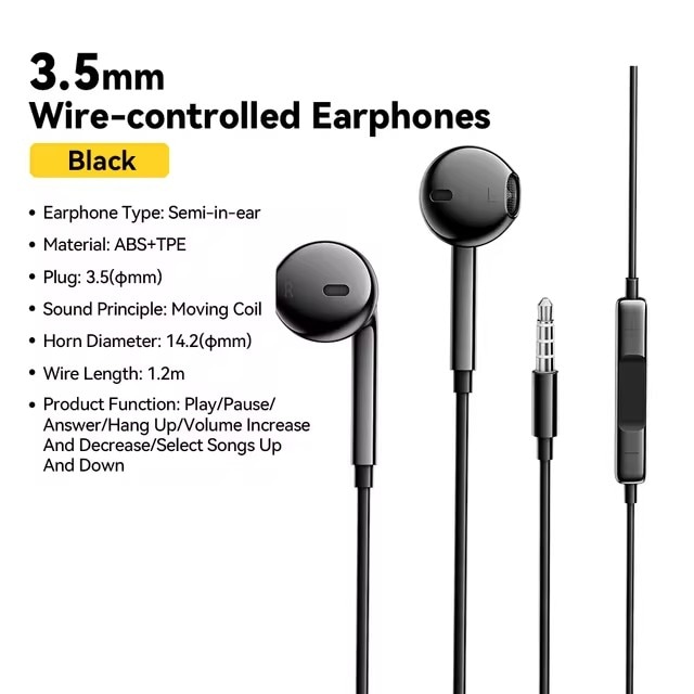 Casti cu fir, in-ear, cu microfon, izolare fonica, control volum, 3.5mm, compatibile cu iPhone, iPad, MP3, Huawei, Samsung, PC, Laptop