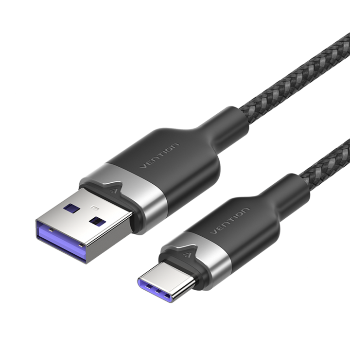 Кабел USB към USB Type-C, VENTION, 6A, найлон, 100W макс., черен, 1 м