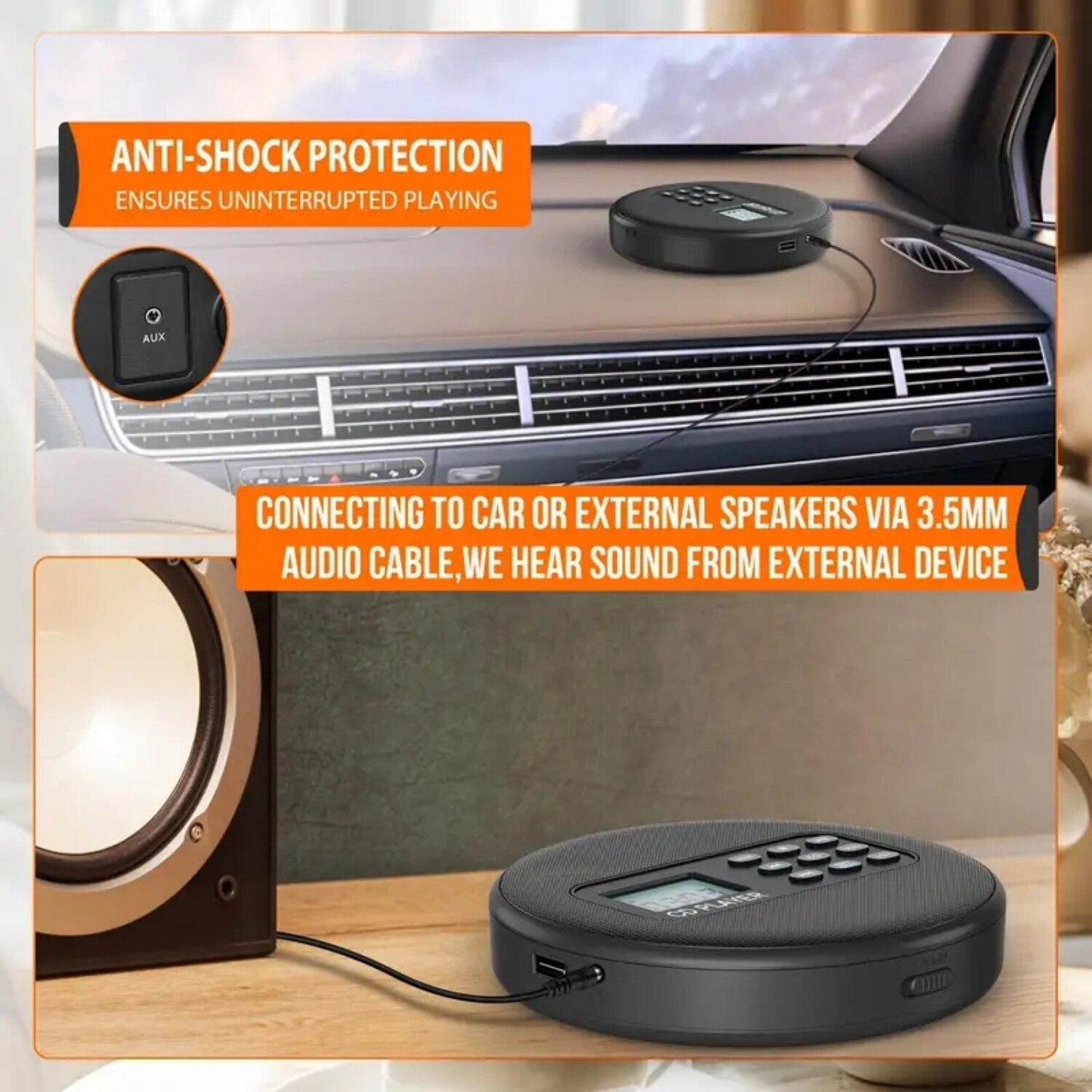CD player portabil, MOSMAOO®, LED display, Portabil, Cu difuzoare