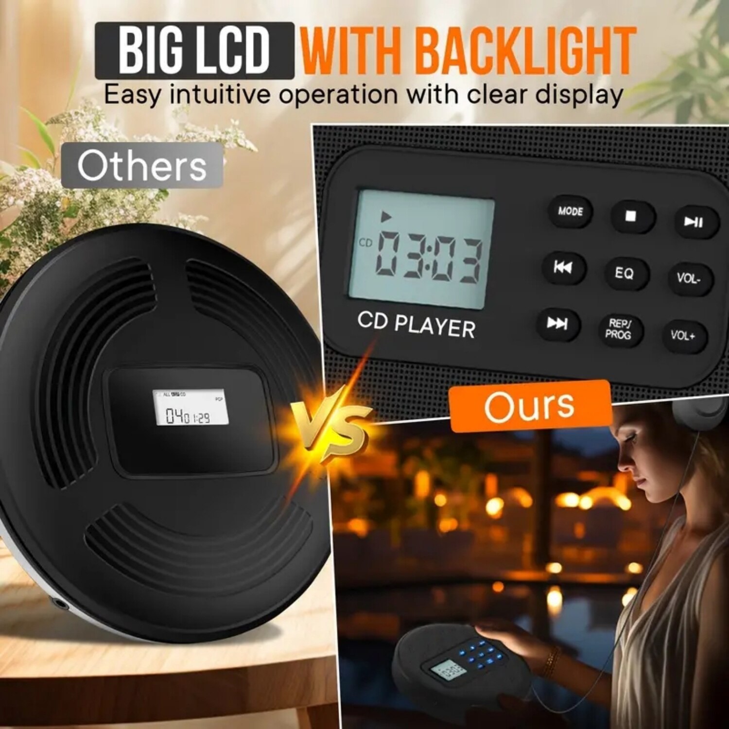 CD player portabil, MOSMAOO®, LED display, Portabil, Cu difuzoare