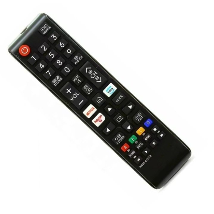 Универсално дистанционно управление за телевизор, Съвместимо за Samsung Smart, за NETFLIX, за основно видео, за RaKuten TV, Дистанционни, за Samsung LCD, меки бутони, 200 x 20 x 50, черен