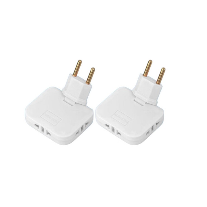 Adapter triplu, Basesailor, rotire 180°, pentru spatii inguste, set 2 bucati, Alb