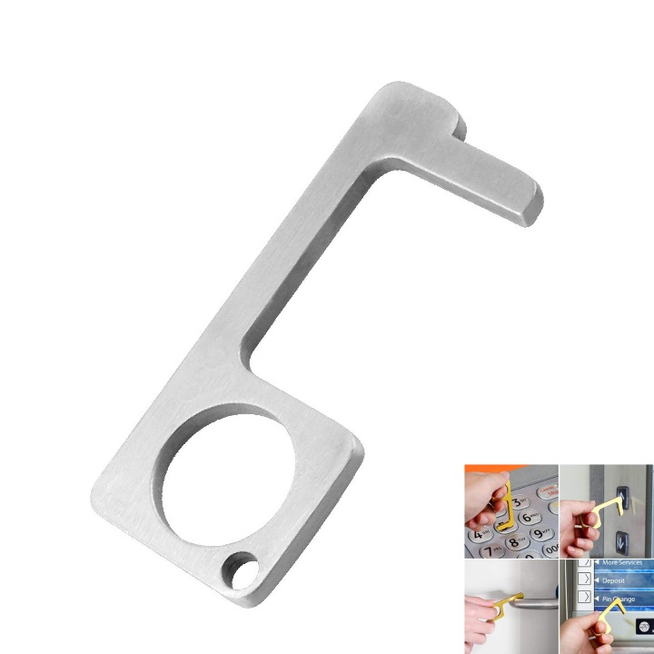 Kulcstartó, ajtónyitó, hordozható, higiénikus, érintésmentes, hordozható, tartós, világos, szürke