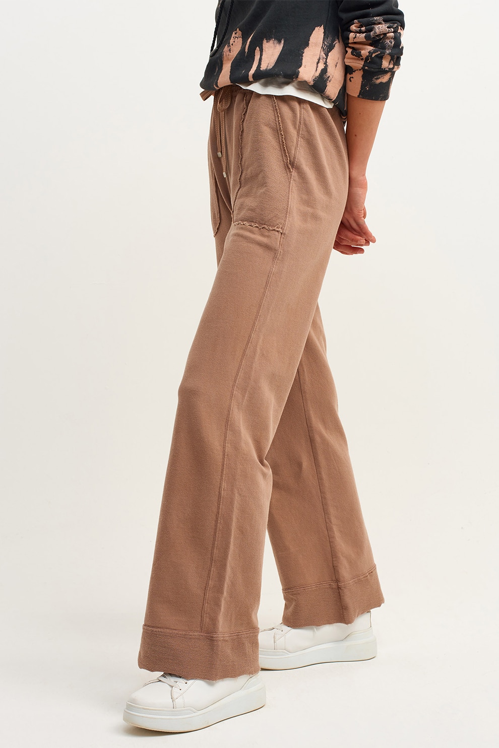 OXXO, Pantaloni de bumbac cu croiala ampla, Maro nisip, M
