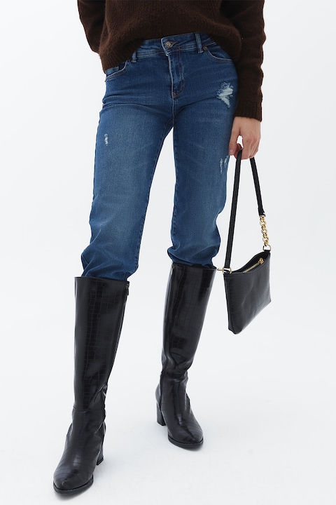 OXXO, Blugi slim fit cu talie inalta, Albastru inchis