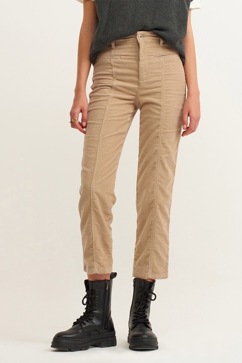 OXXO, Pantaloni din reiat cu croiala conica si buzunare, Bej