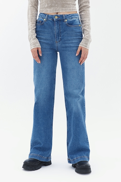 OXXO, Blugi cu talie inalta si croiala ampla, Albastru