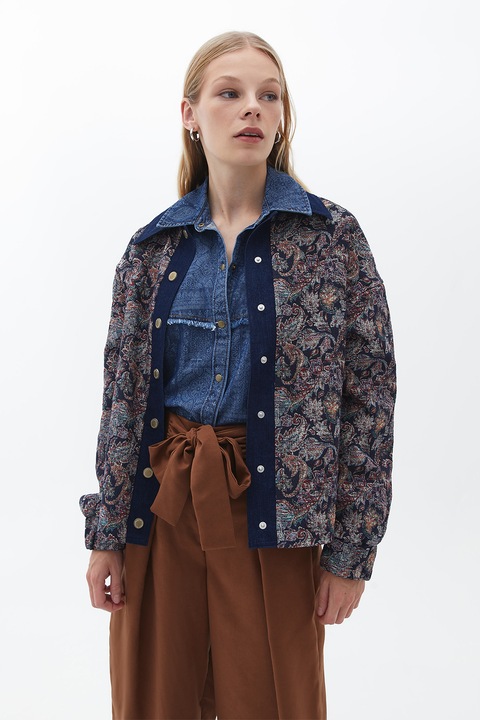 OXXO, Camasa de denim cu model, Albastru inchis