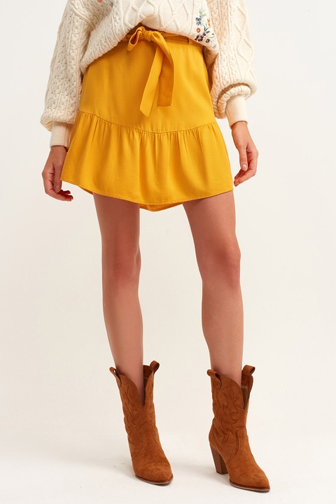 OXXO, Fusta mini cu terminatie cu volane, Galben
