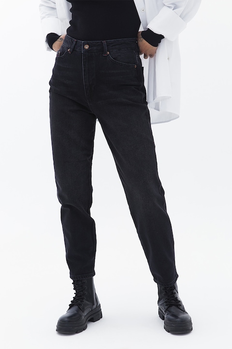 OXXO, Blugi mom-fit cu model, Negru, 40