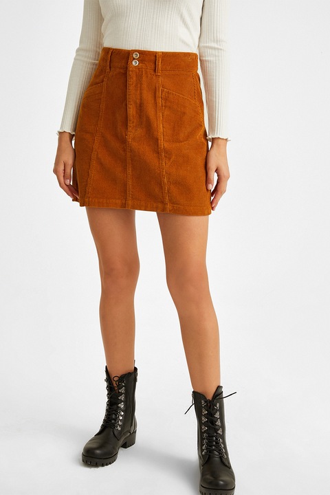 OXXO, Fusta din reiat cu croiala in A, Caramel