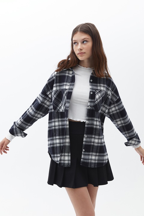 OXXO, Camasa lejera cu buzunare pe piept, Alb/Negru, 2XS