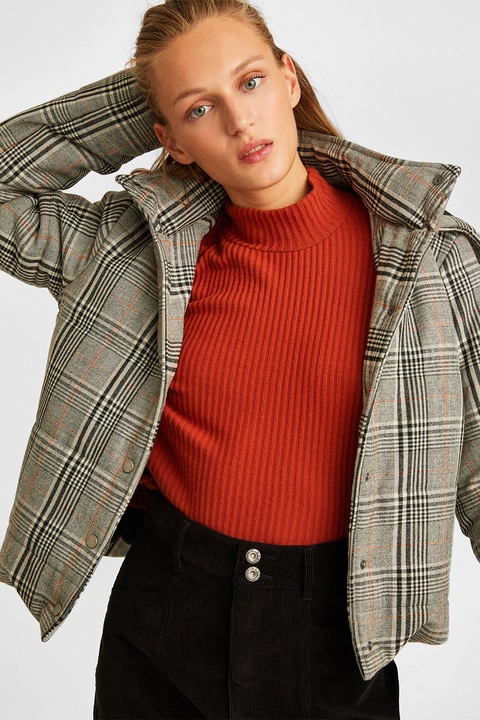 OXXO, Jacheta cu model in carouri si capse, Gri, M