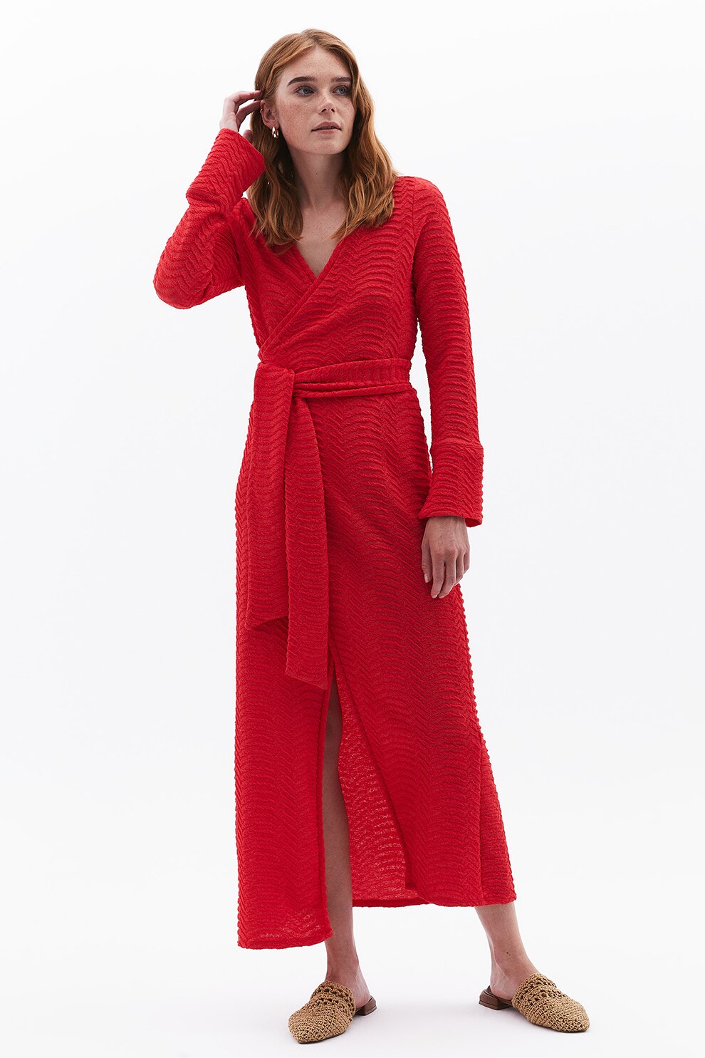 OXXO, Rochie cu aspect texturat si model petrecut, Rosu, S