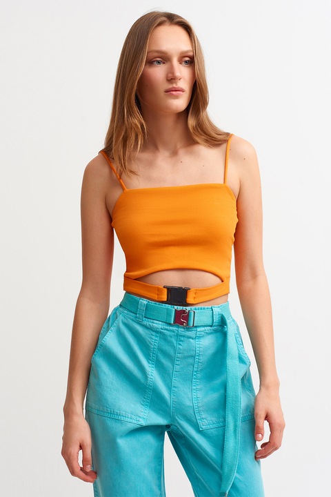OXXO, Top crop cu bretele inguste si catarama in talie, Portocaliu, S