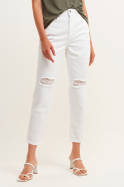 OXXO, Blugi cu detalii cu aspec deteriorat, Alb, 44