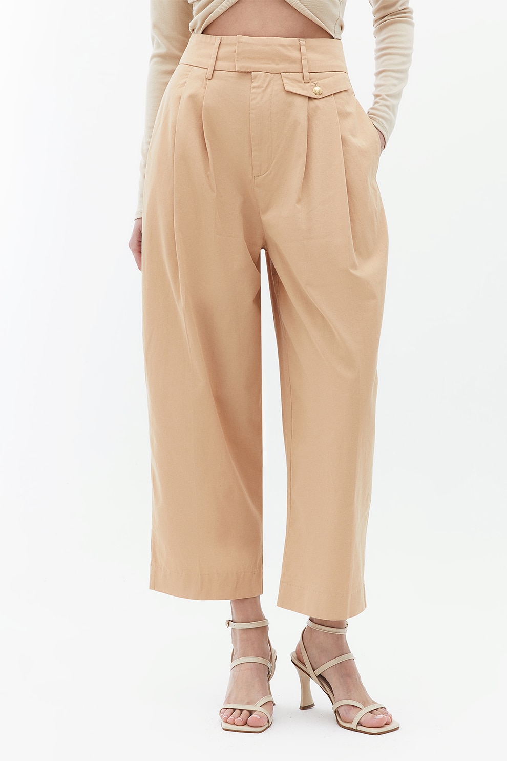 OXXO, Pantaloni relaxed fit cu talie inalta, Bej deschis, 40