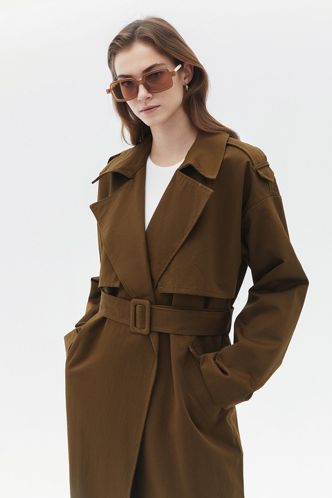 OXXO, Trenci cu revere decupate si buzunare oblice, Maro