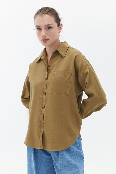 OXXO, Camasa cu maneci cazute si buzunar pe piept, Verde masliniu