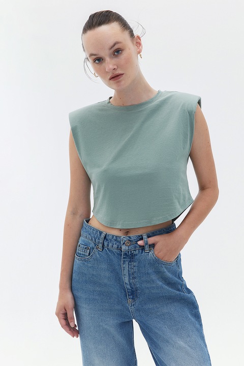 OXXO, Top crop cu umeri intariti, Verde deschis