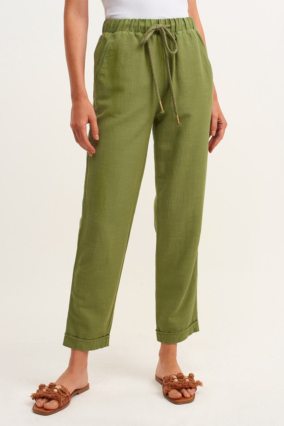 OXXO, Pantaloni cu buzunare oblice, Verde, 40