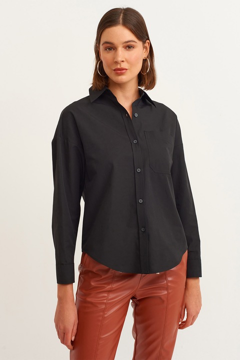 OXXO, Camasa din amestec de bumbac cu maneci lungi, Negru