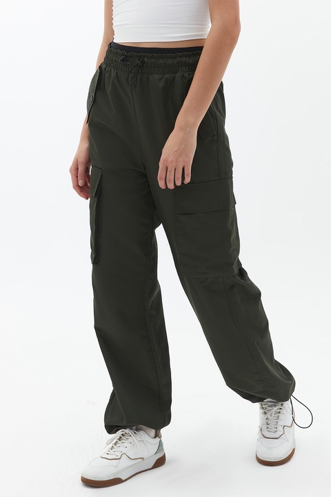 OXXO, Pantaloni cargo cu talie inalta, Verde padure
