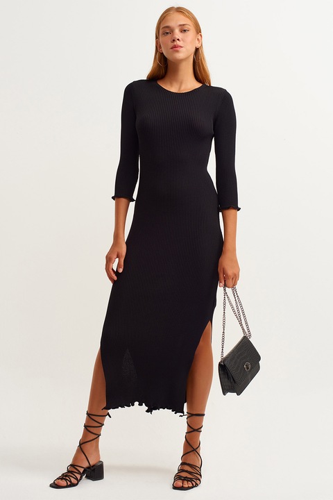 OXXO, Rochie cambrata cu striatii si slituri laterale, Negru