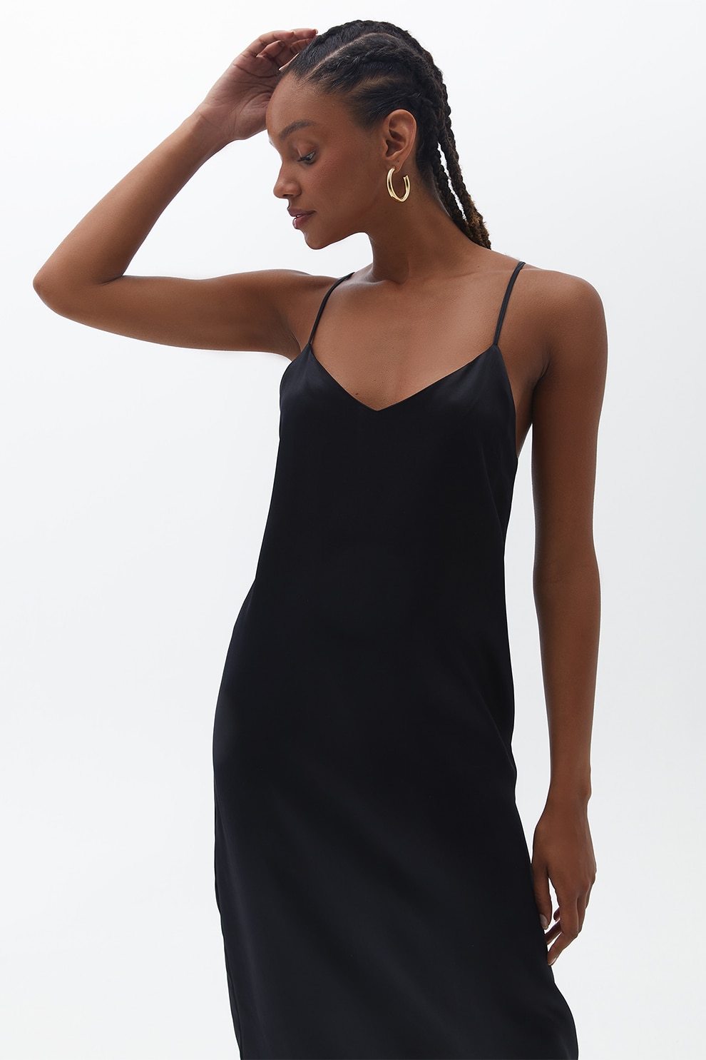 OXXO, Rochie midi lejera cu decolteu in V, Negru, S