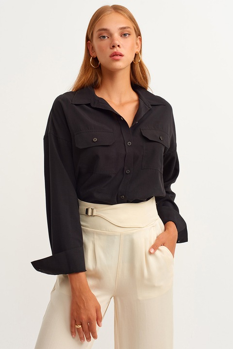 OXXO, Camasa uni din lyocell, Negru, XL