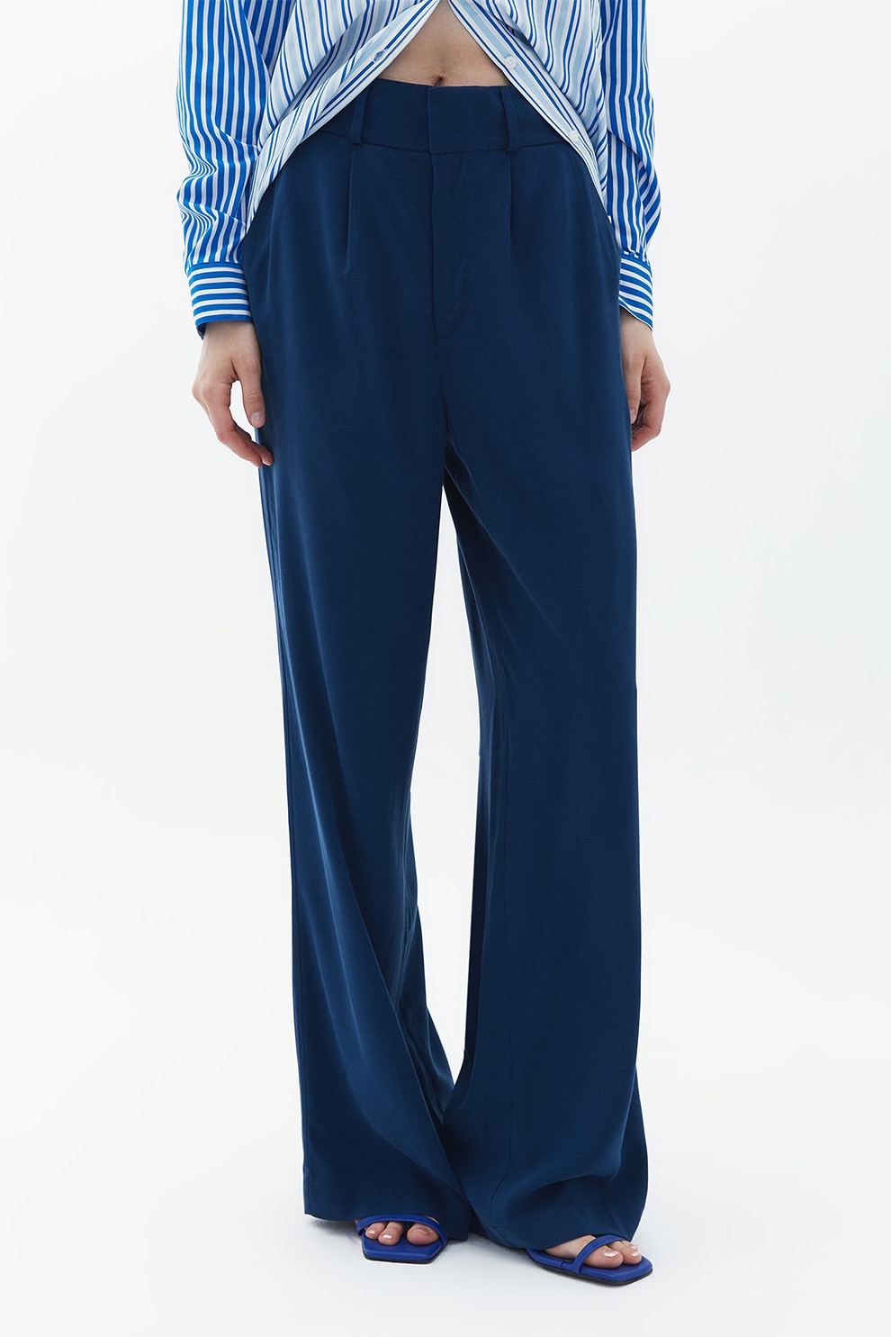 OXXO, Pantaloni din amestec de lyocell cu croiala ampla, Bleumarin, 34