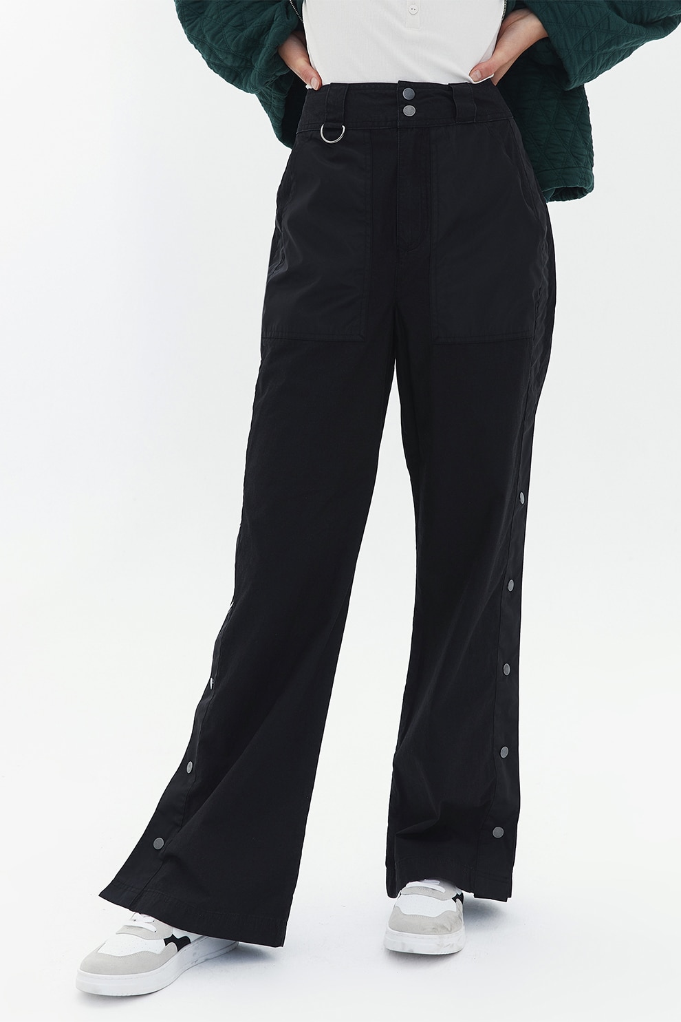 OXXO, Pantaloni cu pliuri si detalii capse, Negru, 36