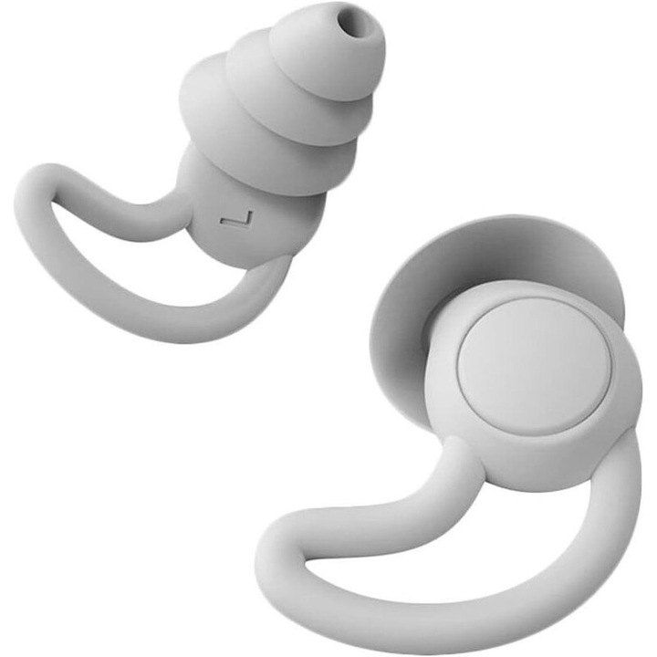 Set de 2 dopuri de urechi, Basesailor, silicon, reducere zgomot, gri, lavabile