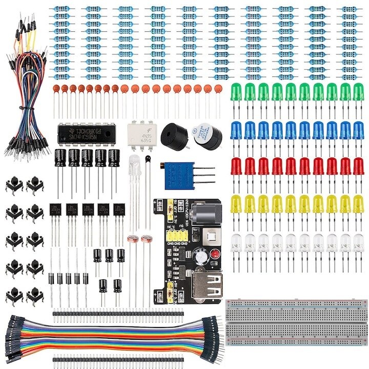 Комплект електронни компоненти, WELUOT, Breadboard 830 точки, светодиоди, съвместими с Arduino/Raspberry Pi