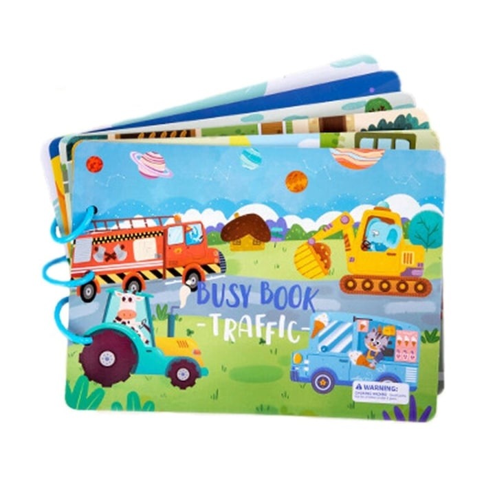 Carte educationala cu autocolante, Busy Book, model Vehicule, 10 pagini