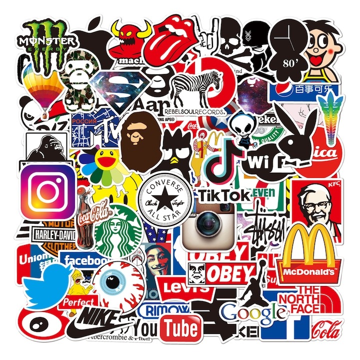 Комплект от 100 декоративни стикера, WELUOT, водоустойчиви, за многократна употреба, многоцветни