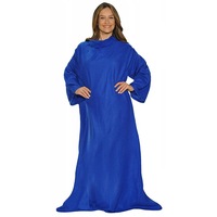Patura cu maneci tip hanorac, din fleece, captuseala moale si calduroasa, marime universala, unisex, albastru, 180 x 138 cm