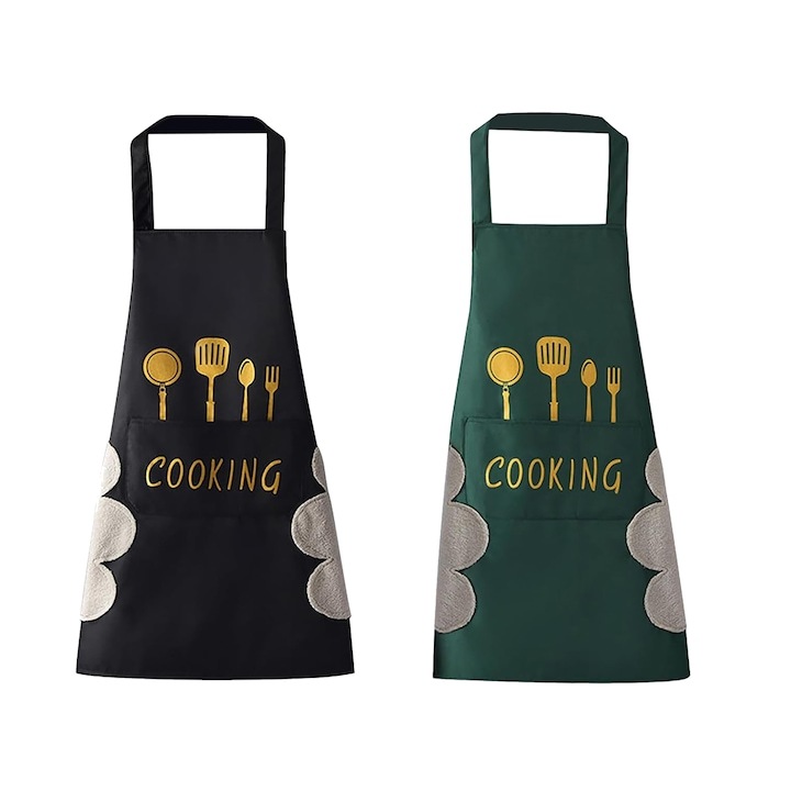 Set sorturi de bucatarie WELUOT, 2 bucati, impermeabile, rezistente la ulei, negru/verde, dimensiune universala