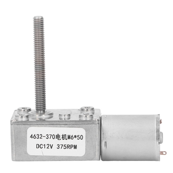 Motor cu angrenaj melcat DC de 375 RPM, Enforose, excelent din alama, motor cu angrenaj de reducere a vitezei DC12V M6x50mm Filet