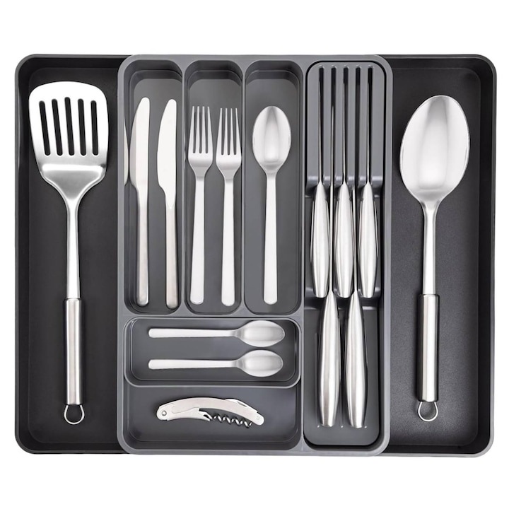 Evőeszköztartó, WELUOT, Q373, állítható késtartó, fekete