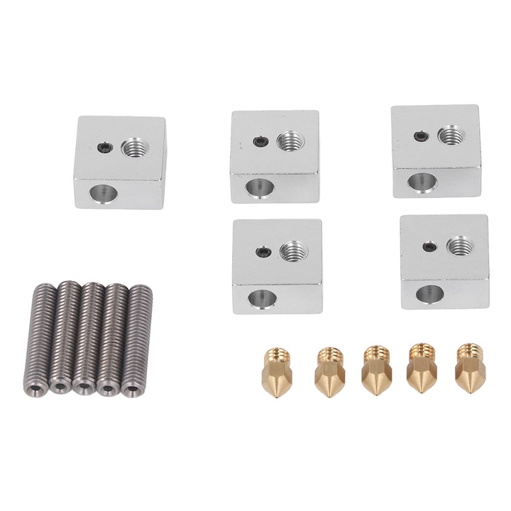 15 darab sárgaréz 0,4 mm-es fúvóka rozsdamentes acél 30 mm-es torokcső fűtőblokk készlet 3D nyomtatóhoz Makerbot MK8