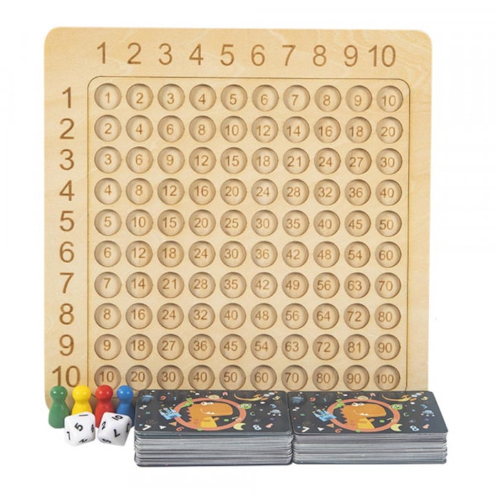 Tabla matematica educativa din lemn cu carduri pentru inmultire