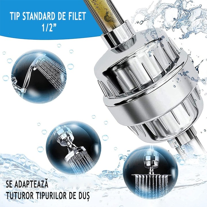 Филтър за вода за душ Leccik с 20 степени, премахва замърсявания, метали, хлор и миризми, обогатен с витамин C, включва два филтъра