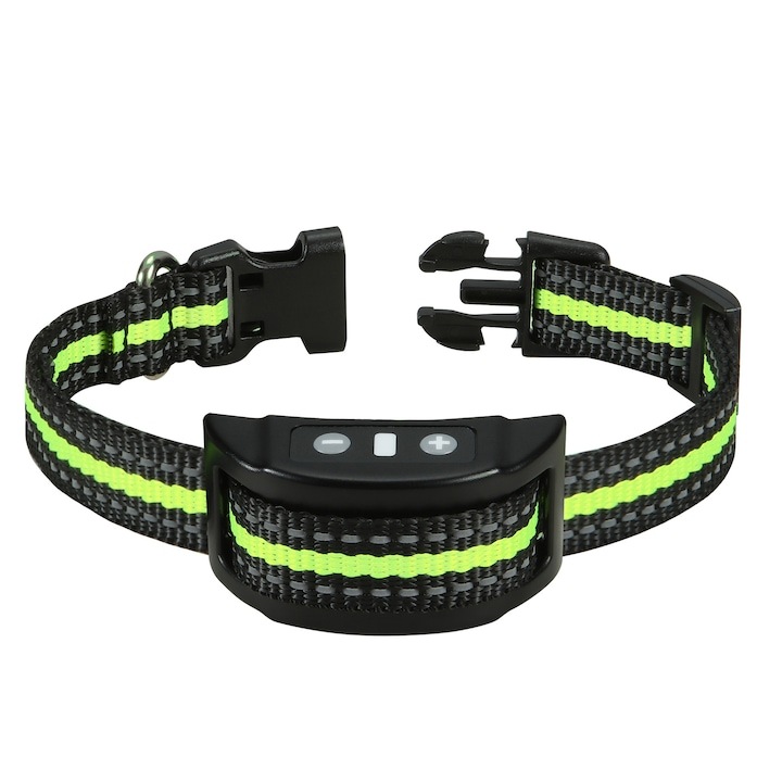 Електронен нашийник против лай, за кучета, WELUOT, водо- и прахоустойчив, регулируема светлоотразителна каишка, черен/зелен