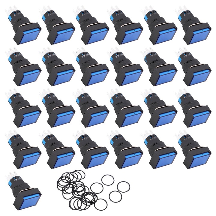 25 darab téglalap alakú pillanatnyi be-/kikapcsoló készlet fényjelzővel, AC220V, ABS