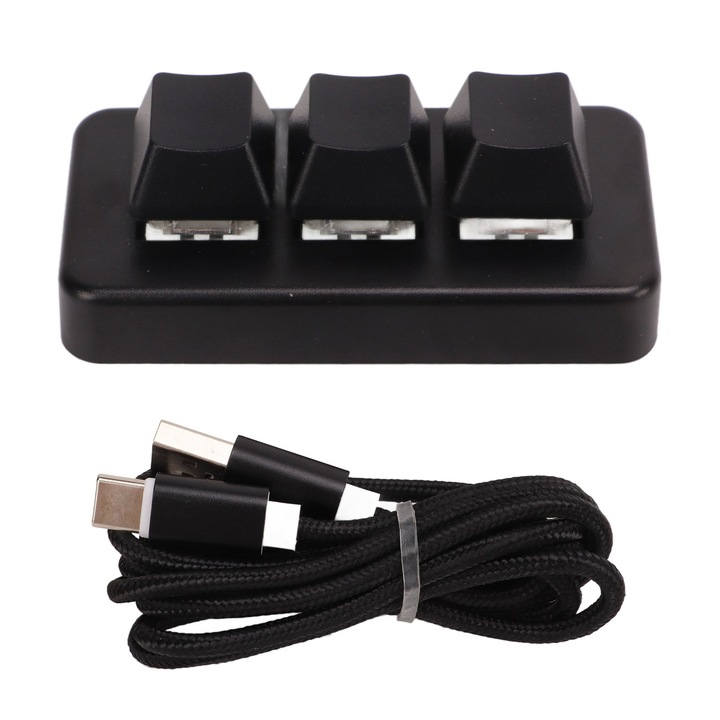 Tastatura mini cu 3 butoane, Mmgoqqt, design compact, carcasa din ABS, iluminare LED