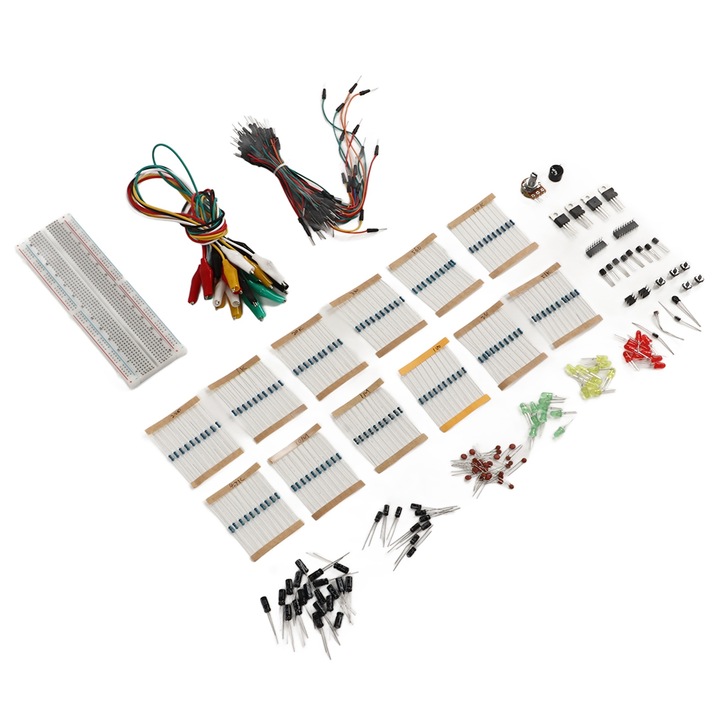 Kit de componente electronice Enforose, Breadboard, Buzzer, Diode, Rezistor, Condensator, set complet